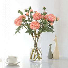 Decorative Flowers Artificial Flower Vintage Weather-resistant 3 Heads Table Centrepiece Peony For Dining Room