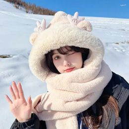 Berets Winter Cute Cartoon 3 In 1 Gloves Scarf Hat Set Ears Kawaii For Birthday Gift Plush Cap Adults