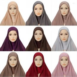 Ethnic Clothing Eid Islamic One-Piece Hijab Hats Chiffon Scarf Wear Directly Turban Muslim Womens Shayla Convenient Headscarf Cap Shawl