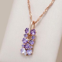 Pendant Necklaces Kinel 2023 585 Rose Gold Colour Crystal Flower Necklace For Women Purple Natural Zircon Accessories Vintage Jewellery