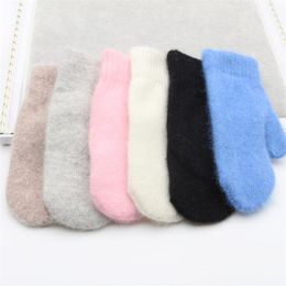 Five Fingers Gloves Double-layer Hair Mittens For Women Female Solid Colour All Winter Outdoor Keep Warm 2023 Korean Style