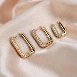 Stud Earrings 2023 Minimalist Geometric Square Crystal Big Huggies Hoop For Women Fashion Gold Color Metal Wedding Jewelry Gifta