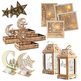 Novelty Items New Wooden Eid Mubarak Food Tray Ornament Light Ramadan Decoration for Home Islamic Kareem Muslim Party Decor Eid AL Adha Gifts Z0411