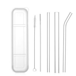 Drinking Straws 1 Set Reusable Transparent Glass Straight Bent With Clean Brush & Plastic Box Wedding Party Supply2746