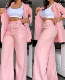 Women's Tracksuits Woman Elegant Blazer Sets Autumn Fashion Notched Collar Coat & Pocket Design Pants Set Work Commuting Two Piece Suit