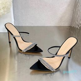 Rhinestones suede Sandals Slides heeled stilletto heels open-toe women's Leather outsole evening shoes 105mm