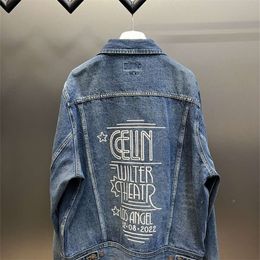 High Edition 23 Autumn/winter New Back Embroidered Letter Men's and Women's c Casual Loose Denim Coat Jacket