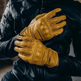 Five Fingers Gloves Scoyco Motorcycle Gloves Summer Men Biker Leather Gloves Retro Motocross Gloves Sheepskin Vintage Moto Protection Yellow Brown YQ231111