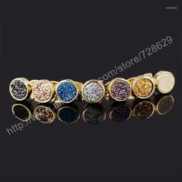 Stud Earrings BOROSA 5Pair/ot 8mm Round Natural Crystal Druzy Gold Color Stone Set Gift For Women G0198