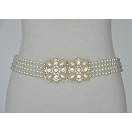 Belts Lady Elegant Rhinestone Pearl 4 Row Elastic White Belt For Women Wedding Accessory Bg-278