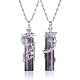 Pendant Necklaces YJXP Dragon Phoenix Matching Couple Necklace Cylindrical Yin Yang Healing Crystal Natural Amethyst Opal Stone