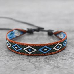 Charm Bracelets Simple Geometric Pattern Woven Fabric Adjustable Colourful Braided Rope Bracelet For Women Men Vintage Jewellery