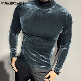 Men's T-Shirts Men T Shirt Turtleneck Fitness Long Sleeve Velour Solid Camiseta Masculina Streetwear Chic Soft Casual Underwear Tops INCERUN 7 J231111