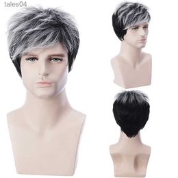 Men's Children's Wigs Gres Men Short Straight Hair Wig Black Silver Ombre Male Wigs Cosplay High Temperature Fibre Synthetic Hair with Bang YQ231111