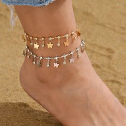 Anklets Retro Bohemia Butterfly Pendant Zircon Anklet For Women Boho Sexy Summer Beach Foot Chain Bracelets Girls Luxury Jewellery Gifts