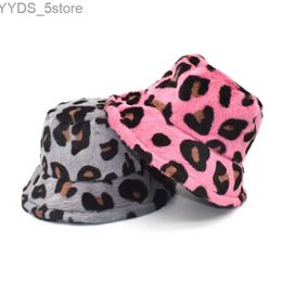 Wide Brim Hats Bucket Hats Winter Bucket Hat Women Fashion Leopard Panama Warm Hats Female Vintage Faux Fur Fisherman Cap Hats For Women Dropshipping YQ231111