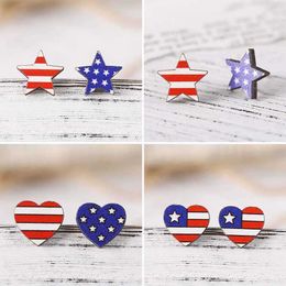 Dangle Chandelier New US Independence Day Stud Earrings US Flag Color Matching Heart Shaped Five Point Star Red and White Striped Wood Earrings Z0411