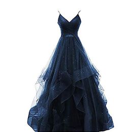 New Sexy Long Spaghetti Strap Evening Dress Fashion V-neck Dress Bling Shining Banquet Prom Evening Gown Vestido De Noche
