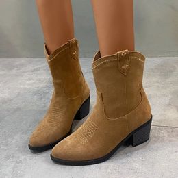 Boots for Woman Winter Classic Chelsea Cow Suede Pointy Toe Wedge Heel Ankle Simple Comfortable Cowboy Female 231110