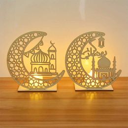 Novelty Items 1pc Candles LED Light Eid Mubarak Ornament Wooden Moon Ramadan Decoration for Home Muslim Islam EID Party Favours Z0411