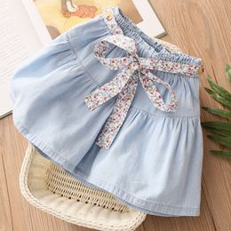 Shorts 2023 Summer Casual 3 4 5 6 7 8 9 10 11 12 Years Baby Child Solid Colour Cotton Loose Denim With Belt For Kids Girls 230411