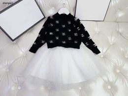 Girls Dress designer kids tracksuits autumn baby partydress Size 110-160 Hot Diamond Sweater and Lace Skirt HP