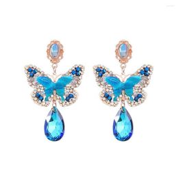 Stud Earrings 2Pcs Blue Drops Fashionable Butterflies Personality Creatively Dangle Crystal Elegant Jewellery Supplies