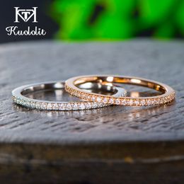 With Side Stones Kuololit 585 14K 10K Solid Gold 100% Rings for Women 100% Hand Setting Matching Half Wedding Band Engagement 230410