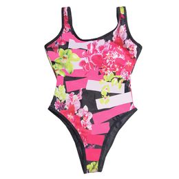 Floral Print Swimwear Womens Backless Swimsuit Letters Printed Bathing Suit One Piece Beachwear