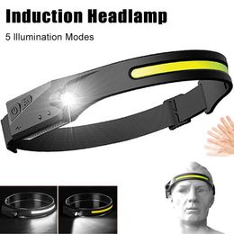 Head lamps Induction Headlamp Rechargable LED Head Flashlight Built-in Lithium Battery 5 Lighting Modes Outdoor Camping Fishing Lantern P230411