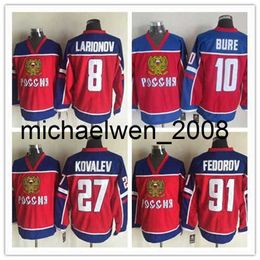 Weng New jersey Russia Ice Hockey Jerseys 10 Pavel Bure 91 Sergei Fedorov 27 Alexei Kovalev 8 Igor Larionov Red Jerseys