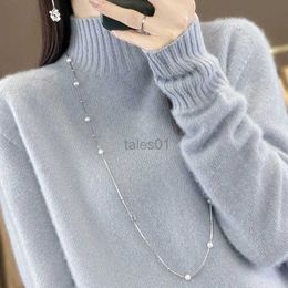 Women's Sweaters Women s Autumn Winter Half Turtleneck 100 Cashmere Sweater Loose Lazy Thick Wool Solid Colour Pullover Knitted Sweater zln231111