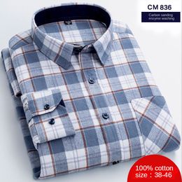Men's Casual Shirts 100% Cotton Plaid Shirt Men's Long Sleeve Casual Brushed Cotton Clothing Large Size Shirt Flannel Men Shirts Camisas Oversided 230411