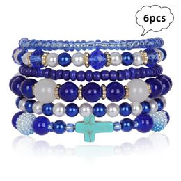 Strand Makersland 6pcs Natural Stone Bracelets For Women Blue Fashion Cross Charm Jewellery Luxury Trendy Bead Bracelet Men Wholesale