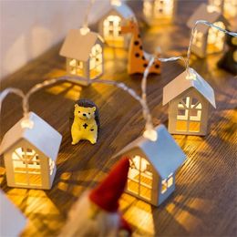 Christmas Decorations 2M 10 LED Wooden House String Light Garden Fairy Decoration Home Navidad Natal Gift 231110