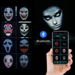 Party Masks Halloween mask LED Bluetooth RGB Light Up Display DIY P o Editing Animated Text Prank Concert 230411