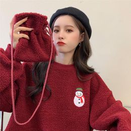 Women's Hoodies Plush Thick Sweater Women Pullovers 2023 Winter Sweatshirts Red Imitation Cashmere Sportswear Student Coat Tops Warm Outwear