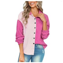 Damen Blusen 2023 Sommer Mode Frauen Patchwork Hemd Elegant Pendeln Kontrast Revers Knöpfe Strickjacke Streetwear Damen Casual