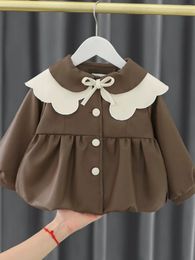 Jackets Girls Spring Autumn Season Coat Fashionable Windbreaker Korean Turn Down Collar Leather Childrens Clothing