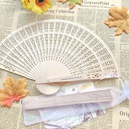 Party Favour 24/30PCS Personalised Vintage Chinese Aromatic Wood Pocket Folding Hand Fan with Organza Gift Bag Custom Printing Wedding 230410