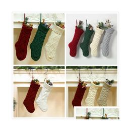 37Cm/46Cm Fashion Personalised Knit Christmas Stocking Gift Bags Acrylic Decorations Xmas Large Decorative Drop Delivery Dhbah