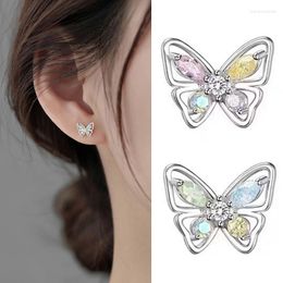 Stud Earrings Butterfly Womens Jewellery Cute Ear Jewellery Leverback Silver Needle Glitter Zircon Colourful