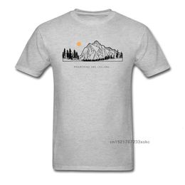 Men s T Shirts Tops Shirts Mountains are Calling Autumn Unique Short Sleeve Pure Cotton Round Neck Mens T shirts Tee Shirt 230411