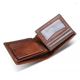 Wallets YUECIMIE Creative Multi-card Cowhide Wallet For Male Brown Short Business Coin Purse Card Genuine Leather Men