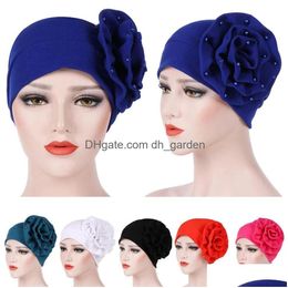 Beanie/Skull Caps Muslim Women Chemo Cap Big Flower Hair Loss Head Wrap Beanie Bonnet Headscarf Indian Headwear Cancer Hat T Dhgarden Dhftk