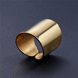 Band Rings Fashion Gold Colour Silver Colour Opening Ring For Women Men Lagre Wide Ring Hip Hop Punk Finger Rings Simple Boho Jewellery P230411