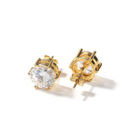 10mm Hip Hop Stud Earrings S925 Silver Needle Simulated Diamond 18K Real Gold Jewelry