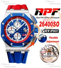 APF 44mm 26400SO A3126 Automatic Chronograph Mens Watch Red White Index Blue Ceramic Bezel Rubber Strap Exclusive Technology Super Version Puretimewatch C3