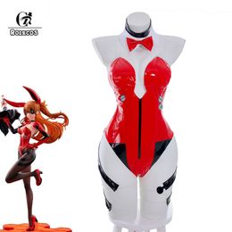 Sexy Set ROLECOS Anime Asuka Bunny Suit Langley Soryu Cosplay Costume Red Women Girls Jumpsuit Halloween Bodysuit 230411