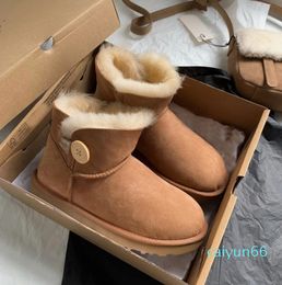 women boot tasman bailey dune Chestnut winter buckle fur snow Half Knee Short lady Sheepskin and wool integrated glies hair